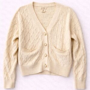 Jessica Simpson Cable Knit Cardigan Cream Pearl Button Cropped Sweater XS